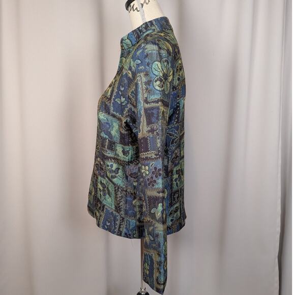 Vintage 90s Coldwater Creek Floral Tapestry Jacket Blue Green Zip Up - Picture 14 of 16